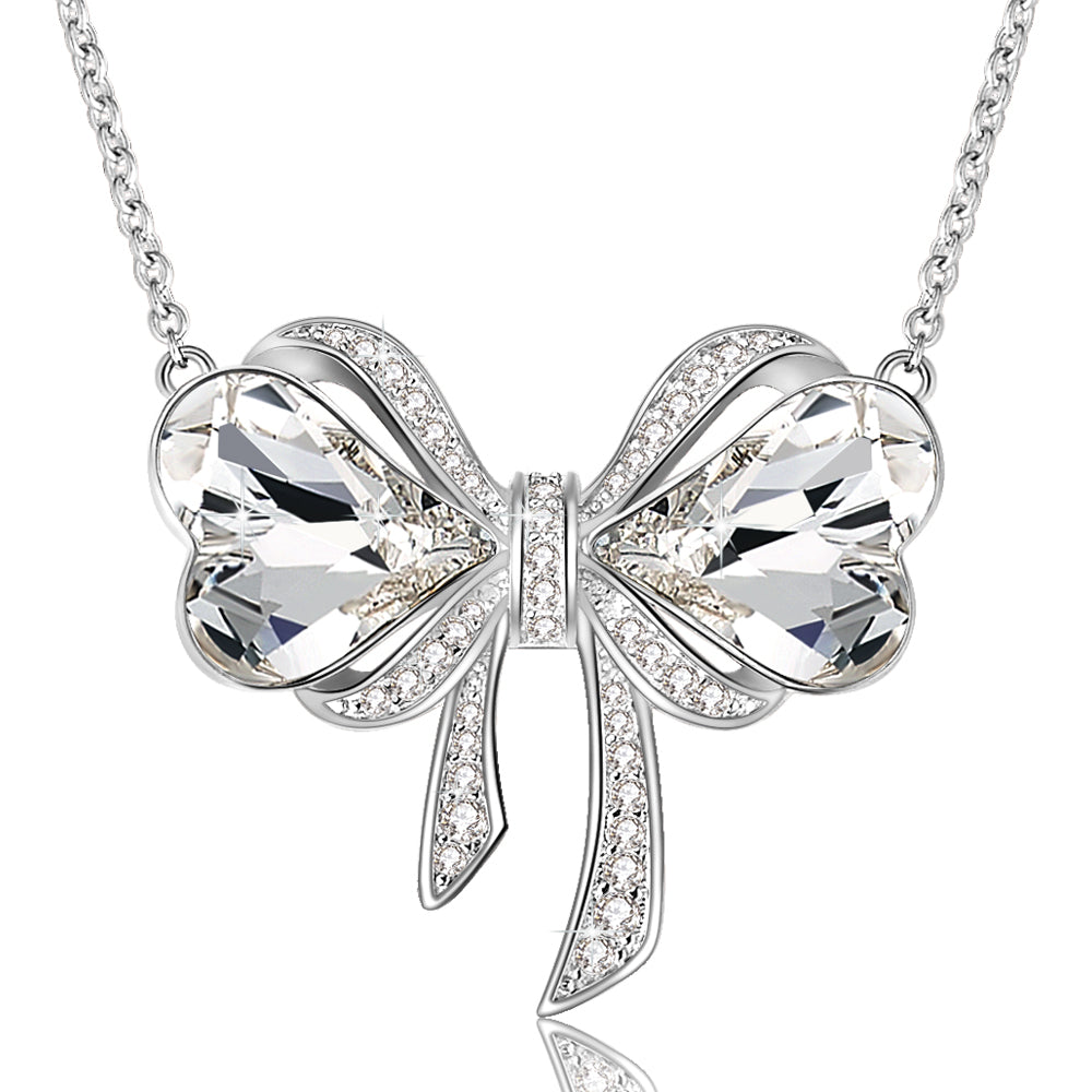 White Heart Bow Necklace
