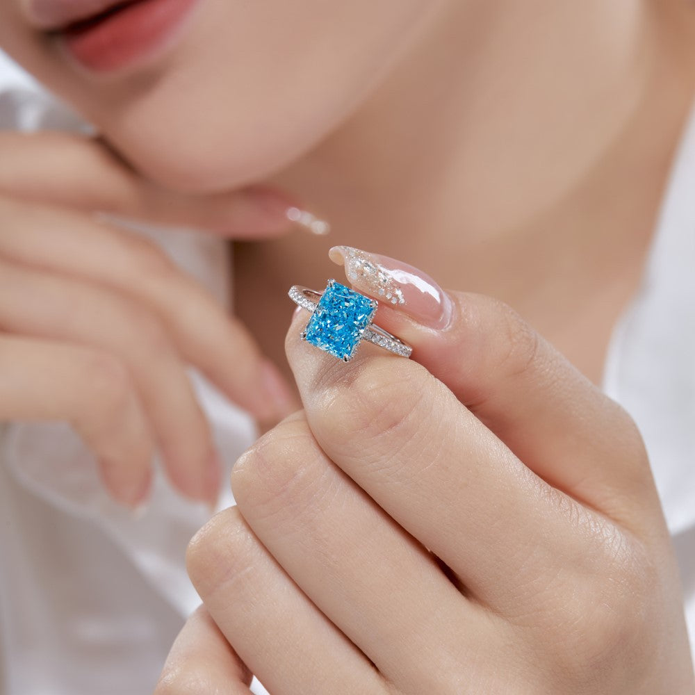 Rectangular Ice Flower Zirconia Ring