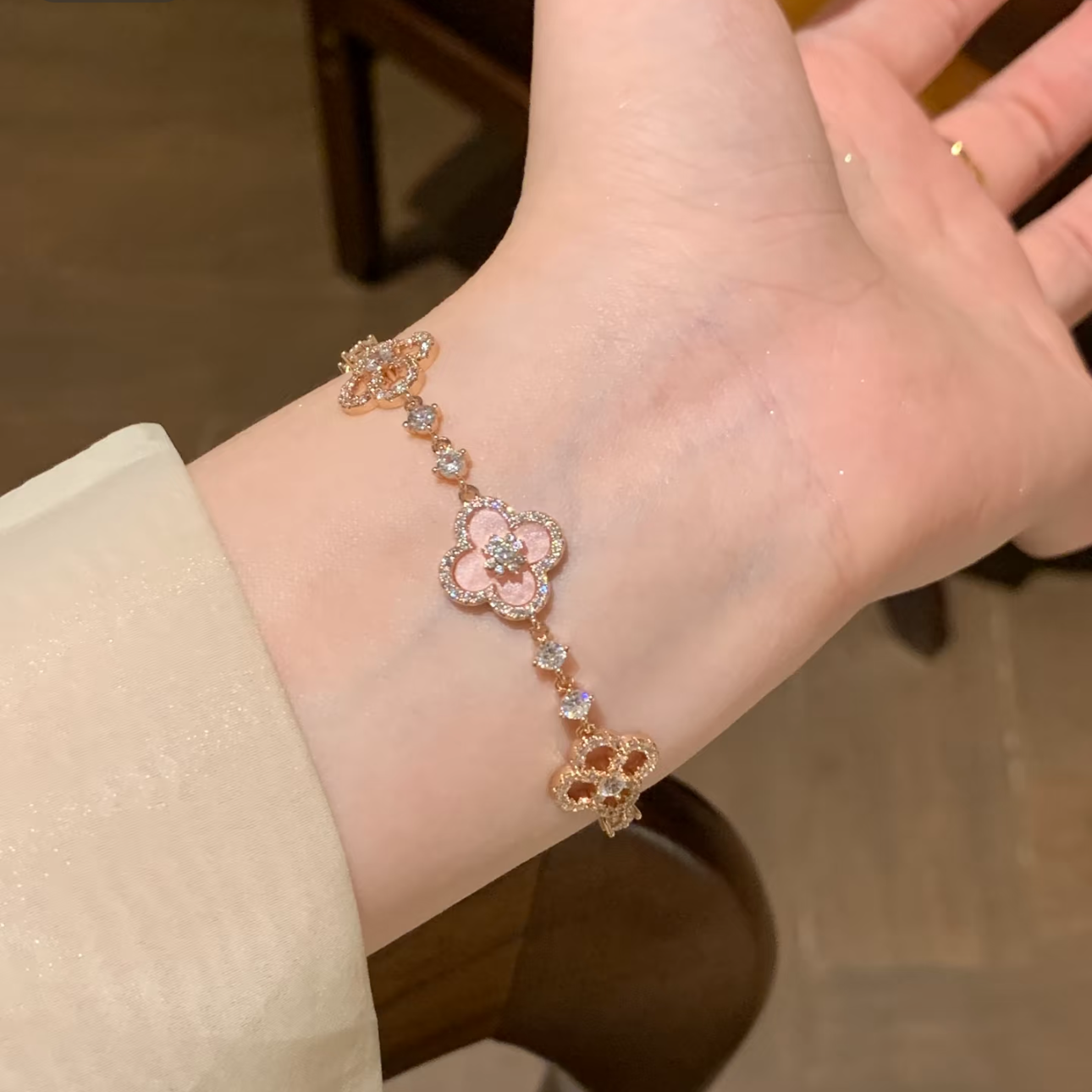 Pink Clover Lucky Adjustable Bracelet