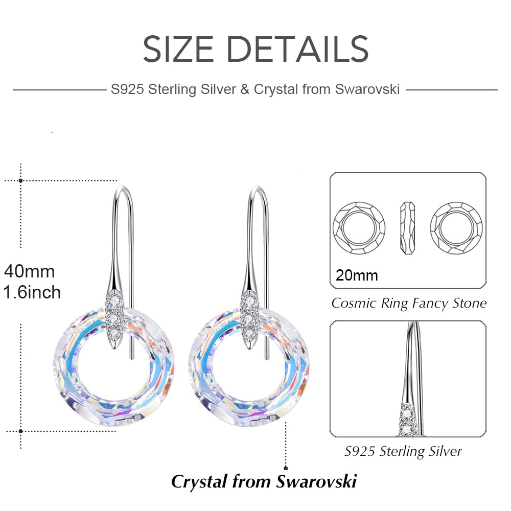 Pendientes de cristal con anillo cósmico grande, joyería 