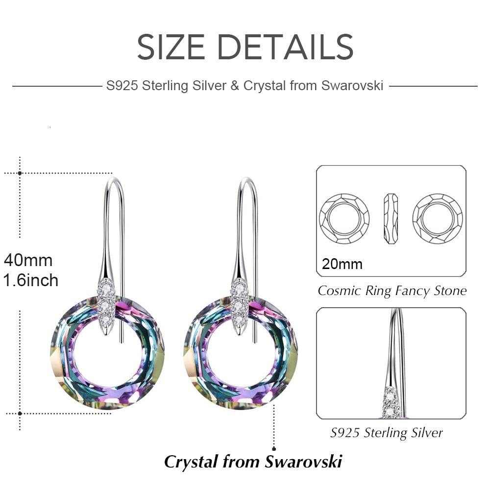 Pendientes de cristal con anillo cósmico grande, joyería 