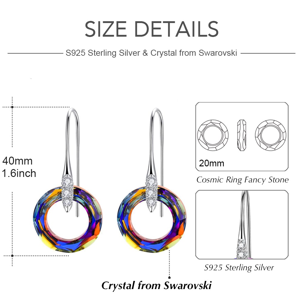 Pendientes de cristal con anillo cósmico grande, joyería 