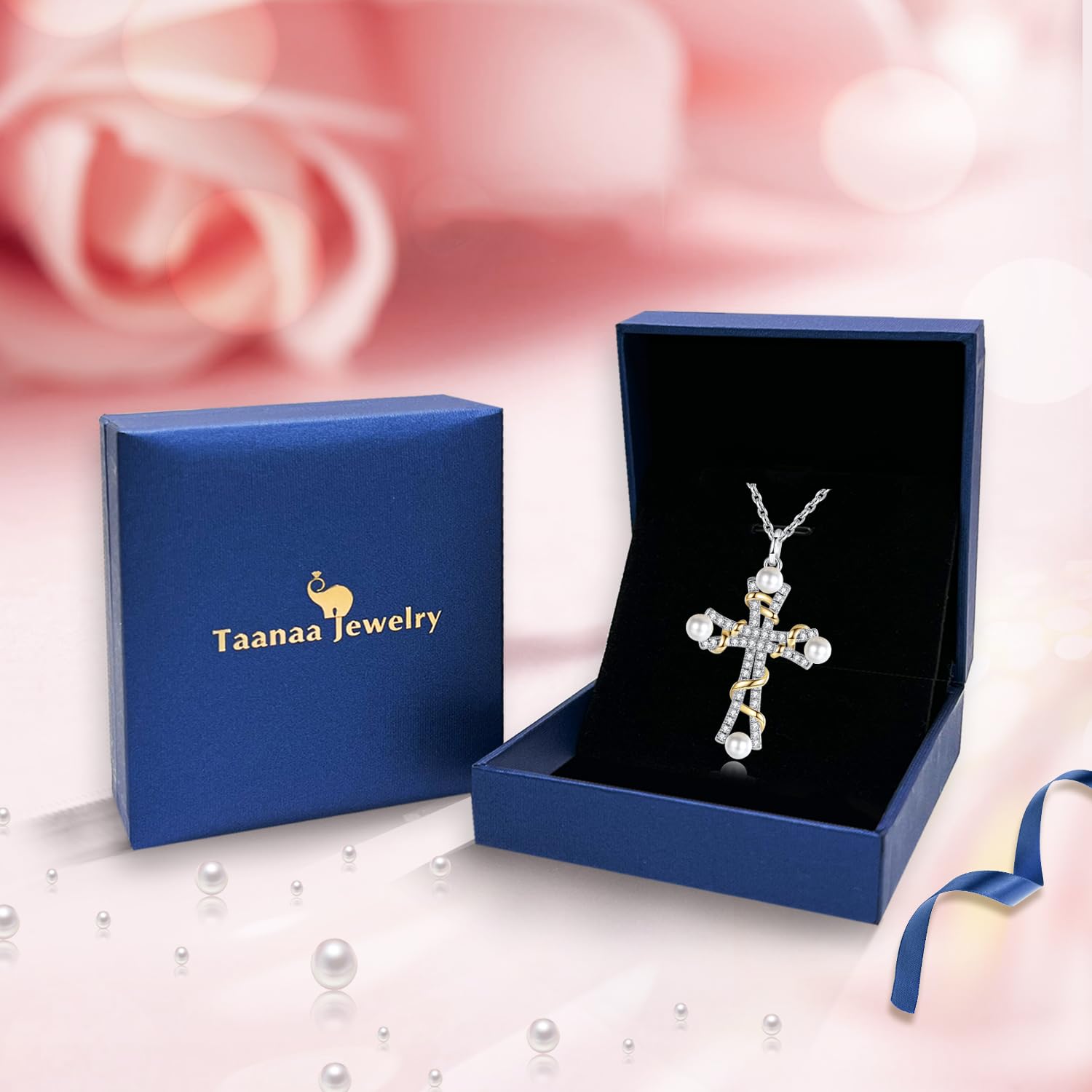 Pearl Cross Pendant Necklace Jewelry Gift