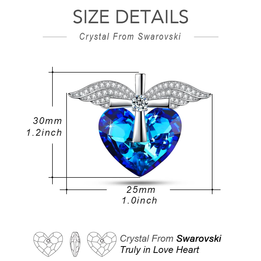 Heart Crystal Angel Wings Cross Necklace