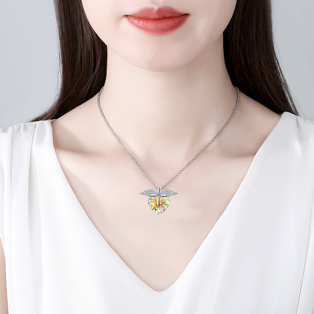 Heart Crystal Angel Wings Cross Necklace