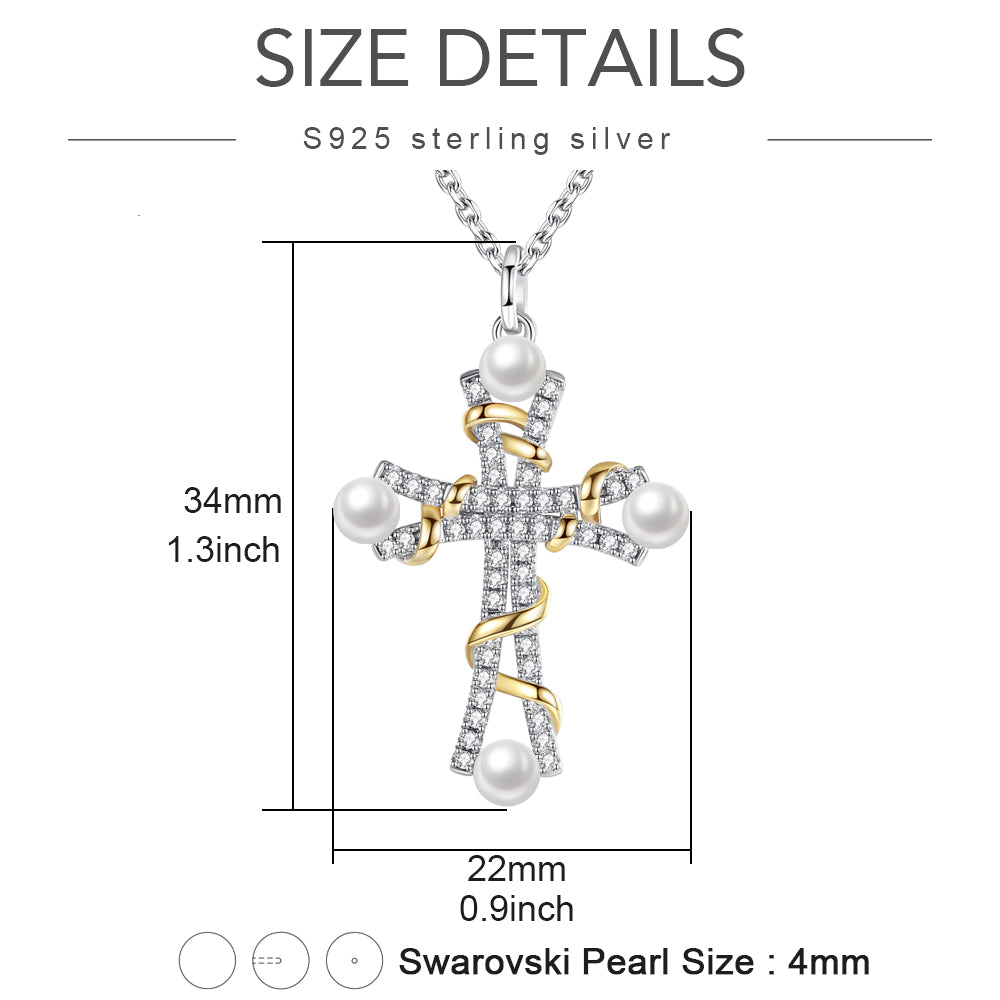 Pearl Cross Pendant Necklace Jewelry Gift
