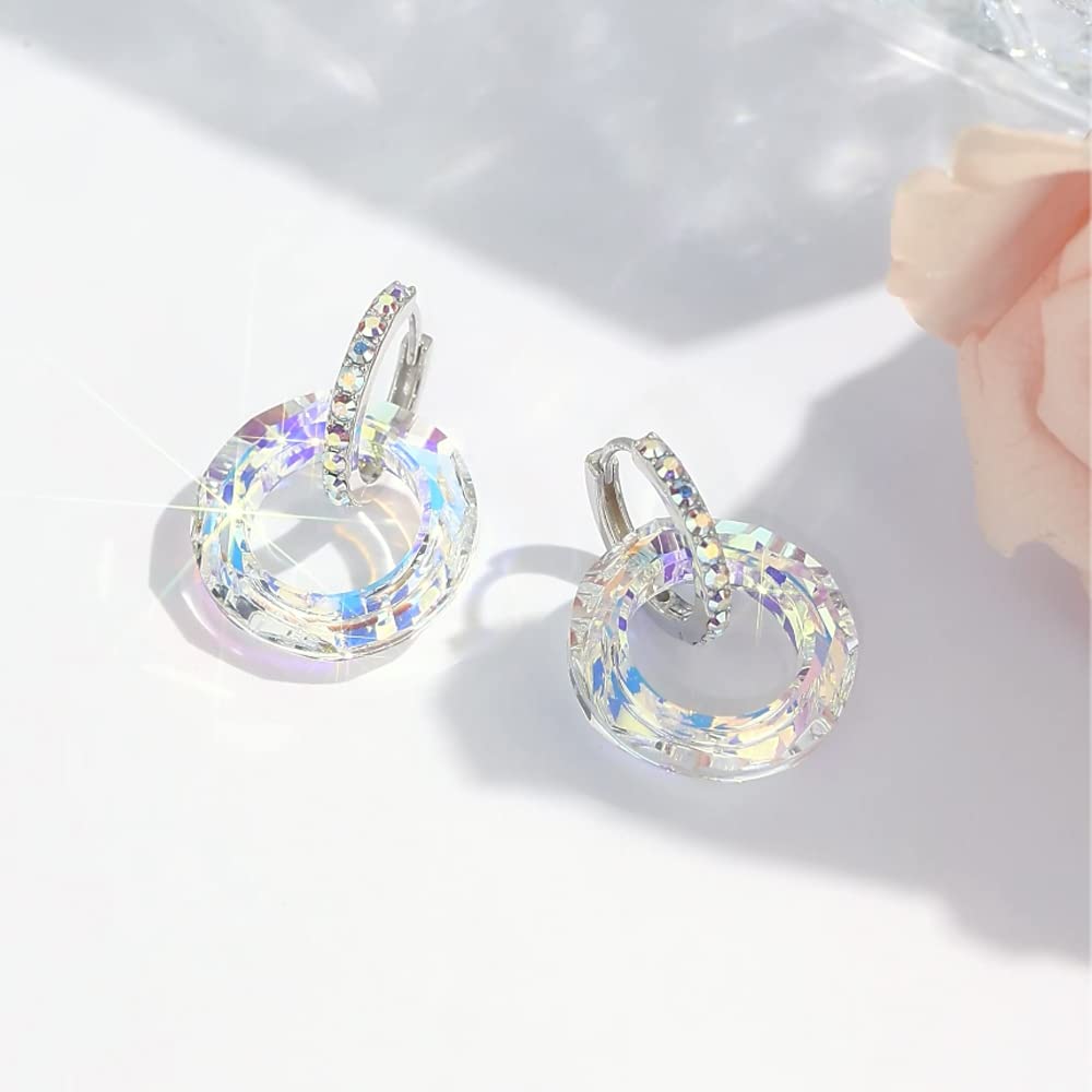 Swarovski Cosmic Ring Earrings - Swarovski Crystal Volcano Eternity Circle Earrings - Sterling newest Silver Lever Back Earrings